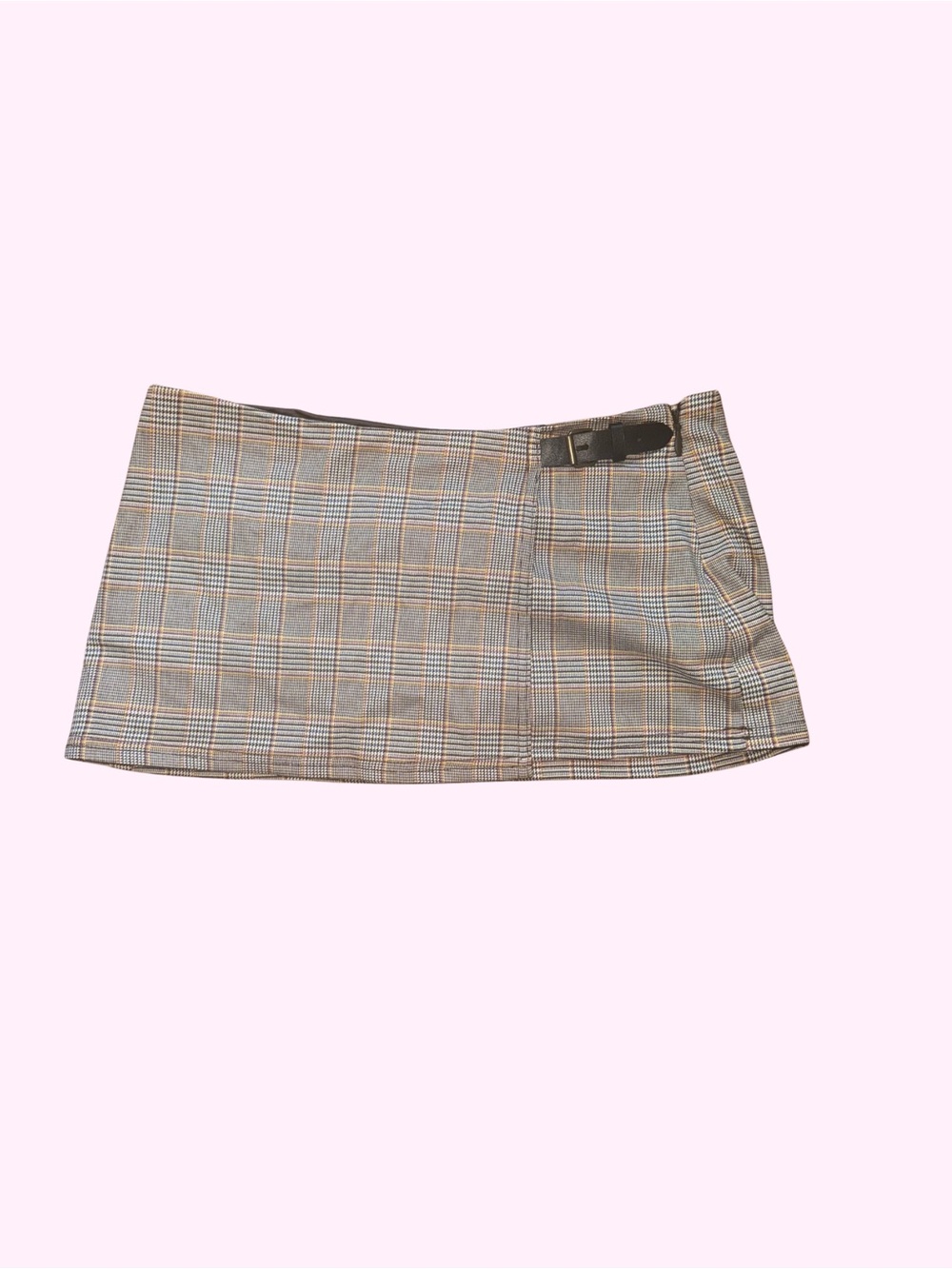 Urban Outfitters Plaid Mini Skirt with Buckle - Gray & Tan